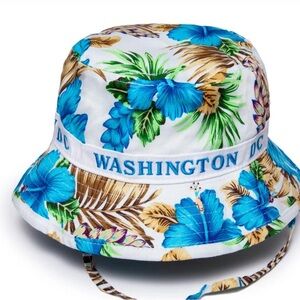 Washington DC fisherman Bucket Hat 100% Cotton Floral print turquoise One Size